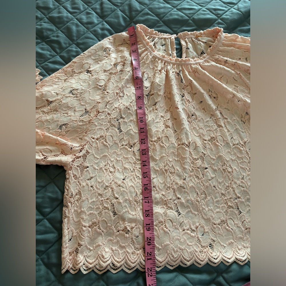 FREE PEOPLE NWT Sz XS Pink Lace BOHO Blouse - Picture 12 of 12